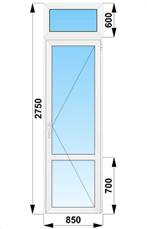 Балконная  дверь с фрамугой  стеклянная  с импостом 850x2750